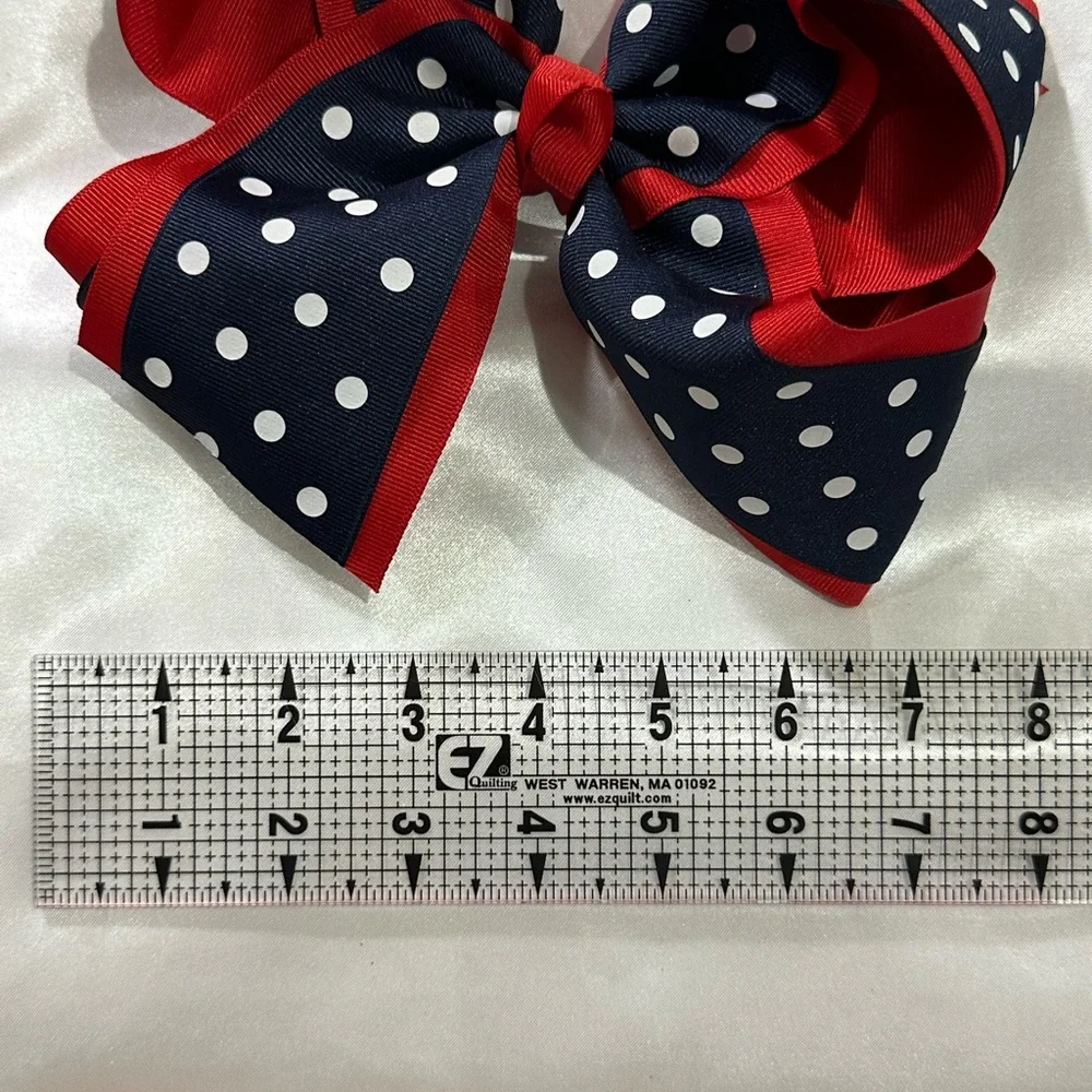 Navy and Red Polka Dot Kids Hair Bow - bundle 2+ and save on shipping.